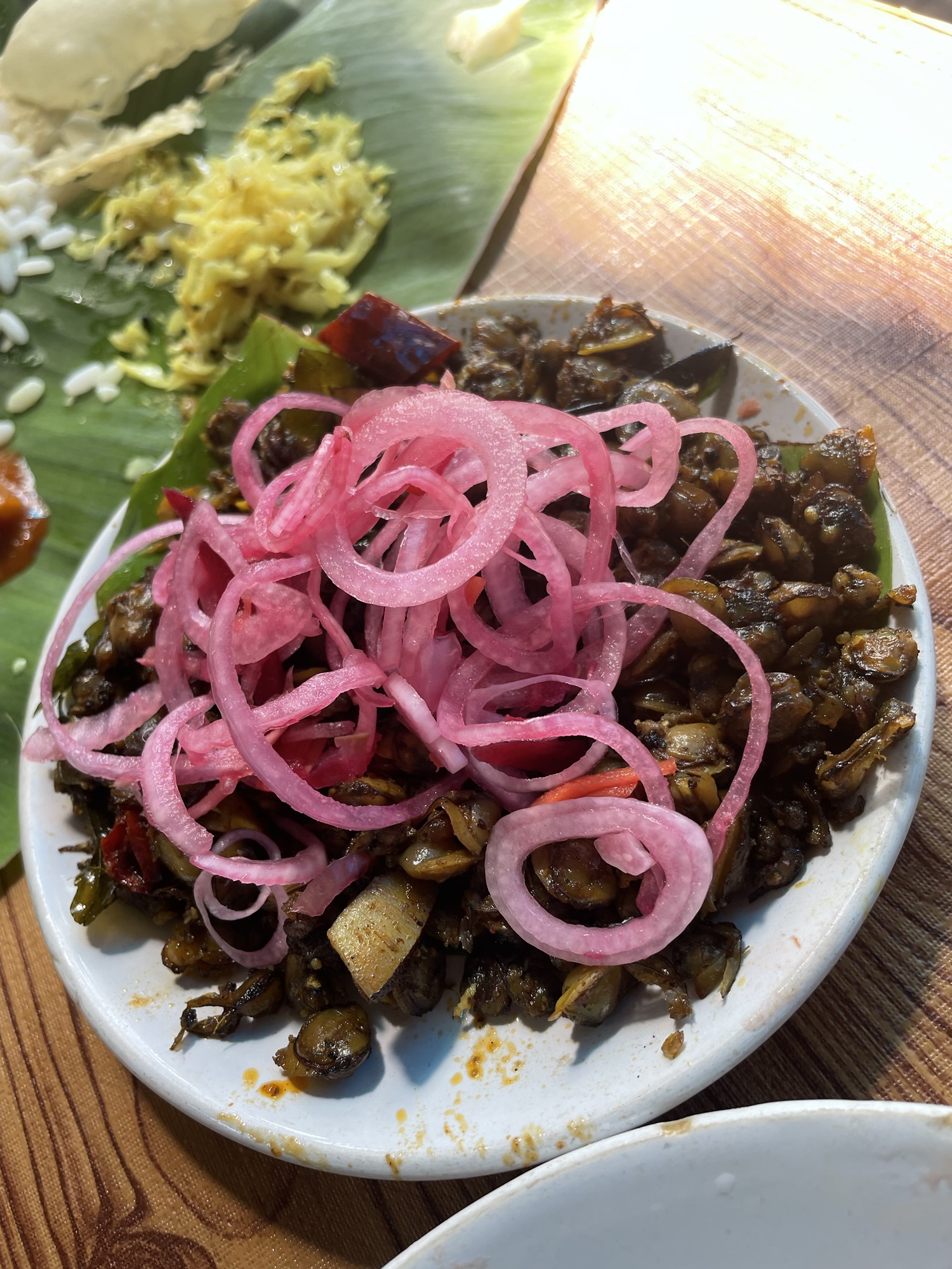 Delicious kakka fry at Kadamakkudy Islands